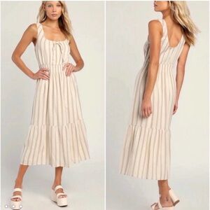 Lulus Tan & White Striped Midi Dress size medium